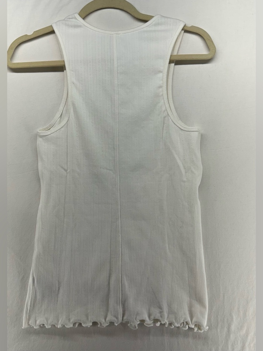 Free People Intimately Cream Ribbed Racerback Crew Neck Lettuce Hem Tank Top L‎ - Picture 2 of 8